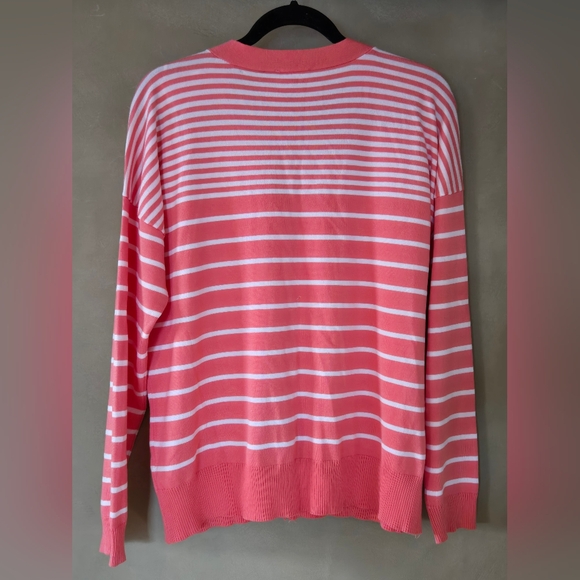 NWOT!! Cyrus | Chic Coral Striped Cardigan, Size M - Picture 3 of 7
